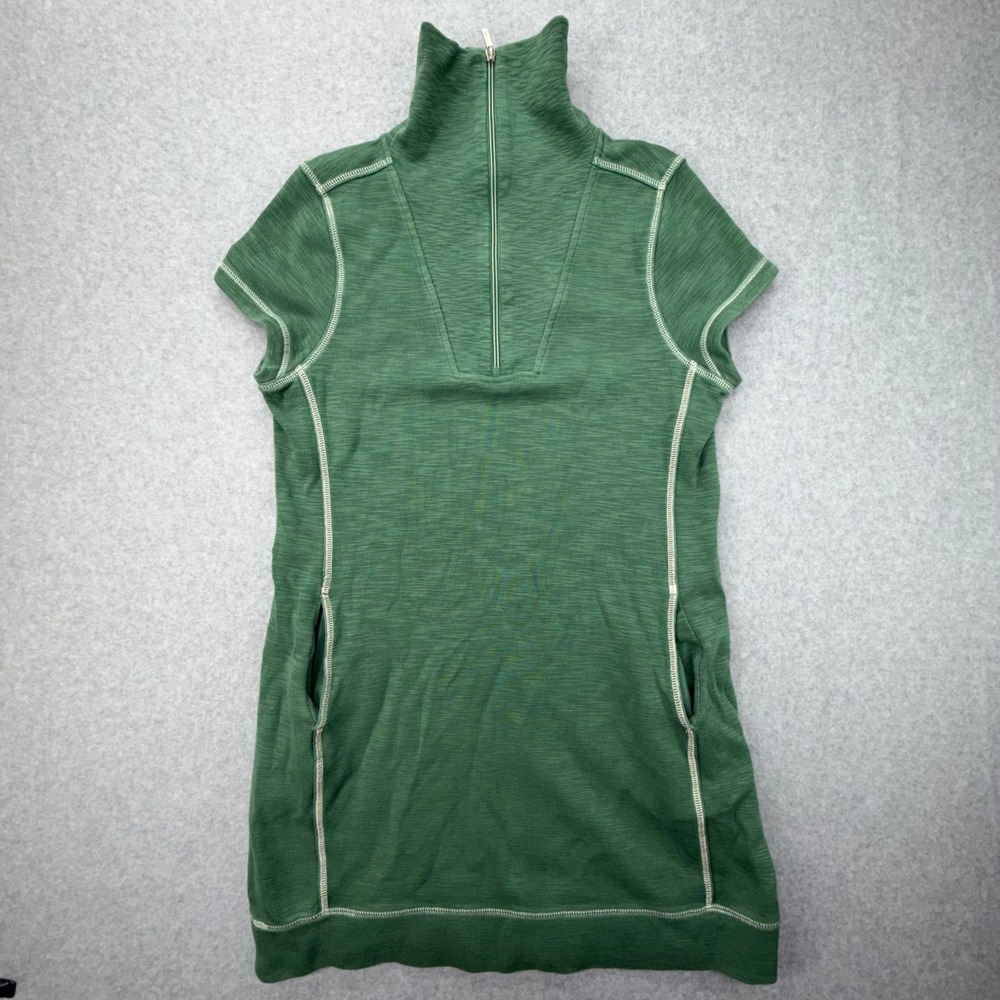 Tommy Bahama Green Quarter Zip Tunic Dress Short Sleeve Pockets Pima Cotton L